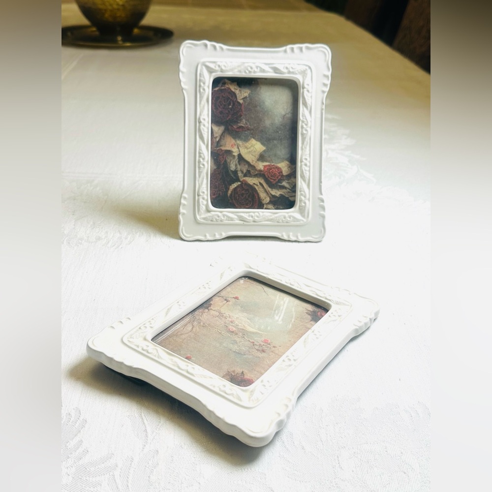 Ceramic Baroque/Rococo Table Top Easel Back Frames W/Moody Academia set of 2